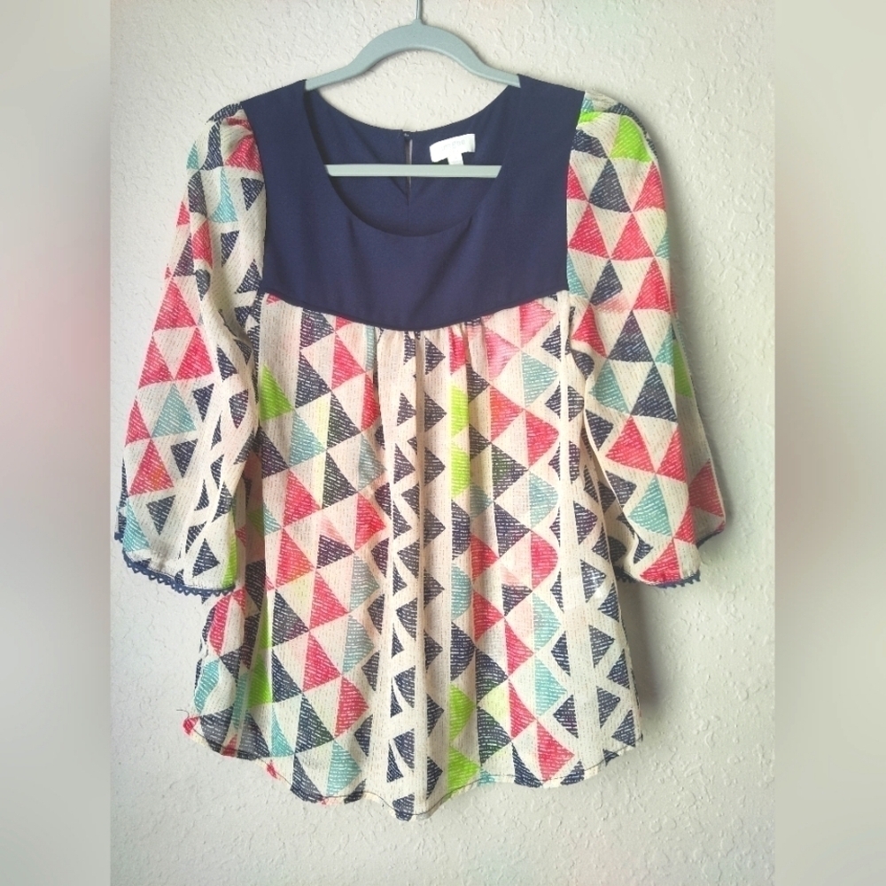 Umgee Navy Blue Printed Top Blouse Size S